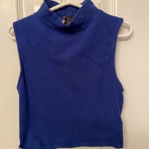 Blue Turtleneck Crop Top